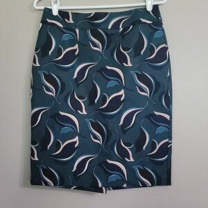 Ann Taylor Factory Green Black Teal RoseBeige Skirt Size 2